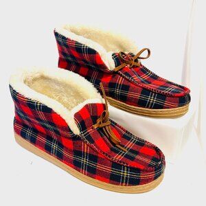 Serra House Slippers-Plaid/Red/Navy-Faux Fux-Size 9-10 Women's-Warm-Holiday